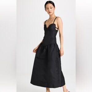 NWT Ganni Strappy Taffeta Dress Drop Waist Black 36